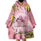 Personalised Galah Australia Day Wearable Blanket Hoodie 26th January Golden Wattle Pink Color - Aussie Hoodie