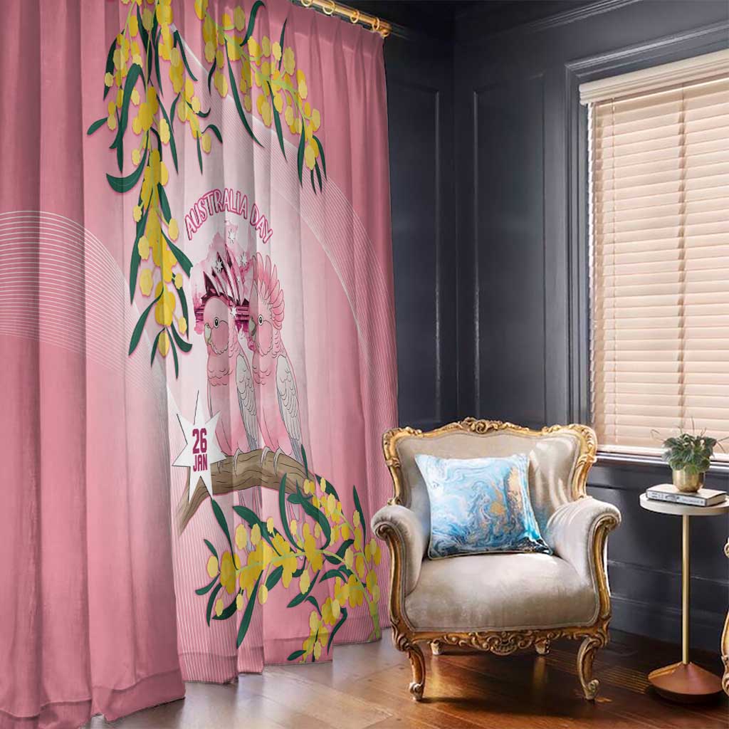 Galah Australia Day Window Curtain 26th January Golden Wattle Pink Color - Aussie Hoodie