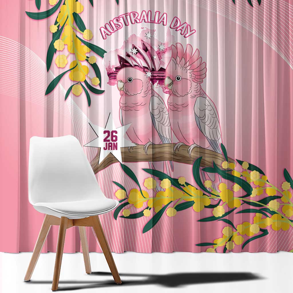 Galah Australia Day Window Curtain 26th January Golden Wattle Pink Color - Aussie Hoodie