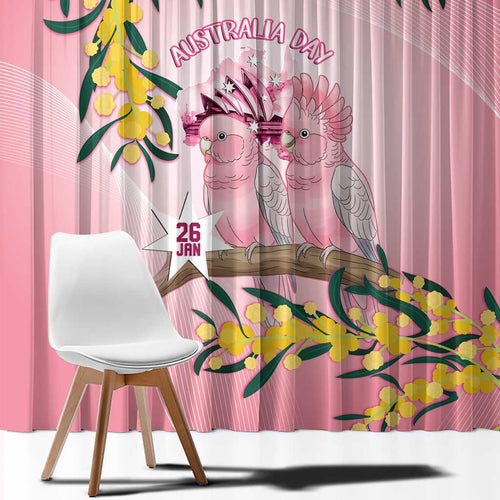 Galah Australia Day Window Curtain 26th January Golden Wattle Pink Color - Aussie Hoodie