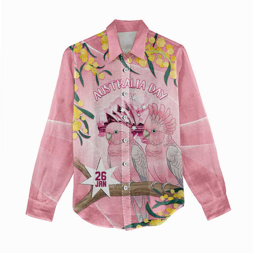 Personalised Galah Australia Day Women Casual Shirt 26th January Golden Wattle Pink Color - Aussie Hoodie