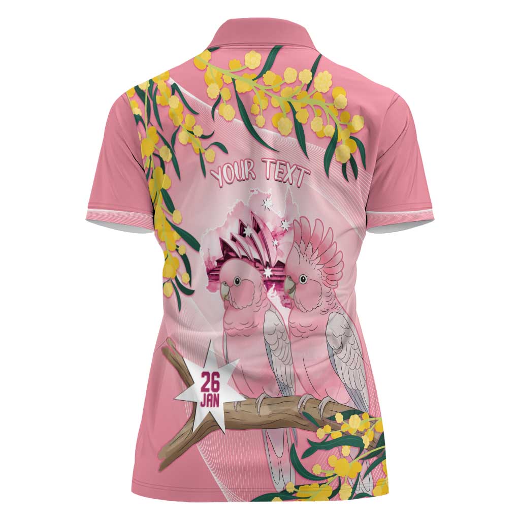 Personalised Galah Australia Day Women Polo Shirt 26th January Golden Wattle Pink Color - Aussie Hoodie