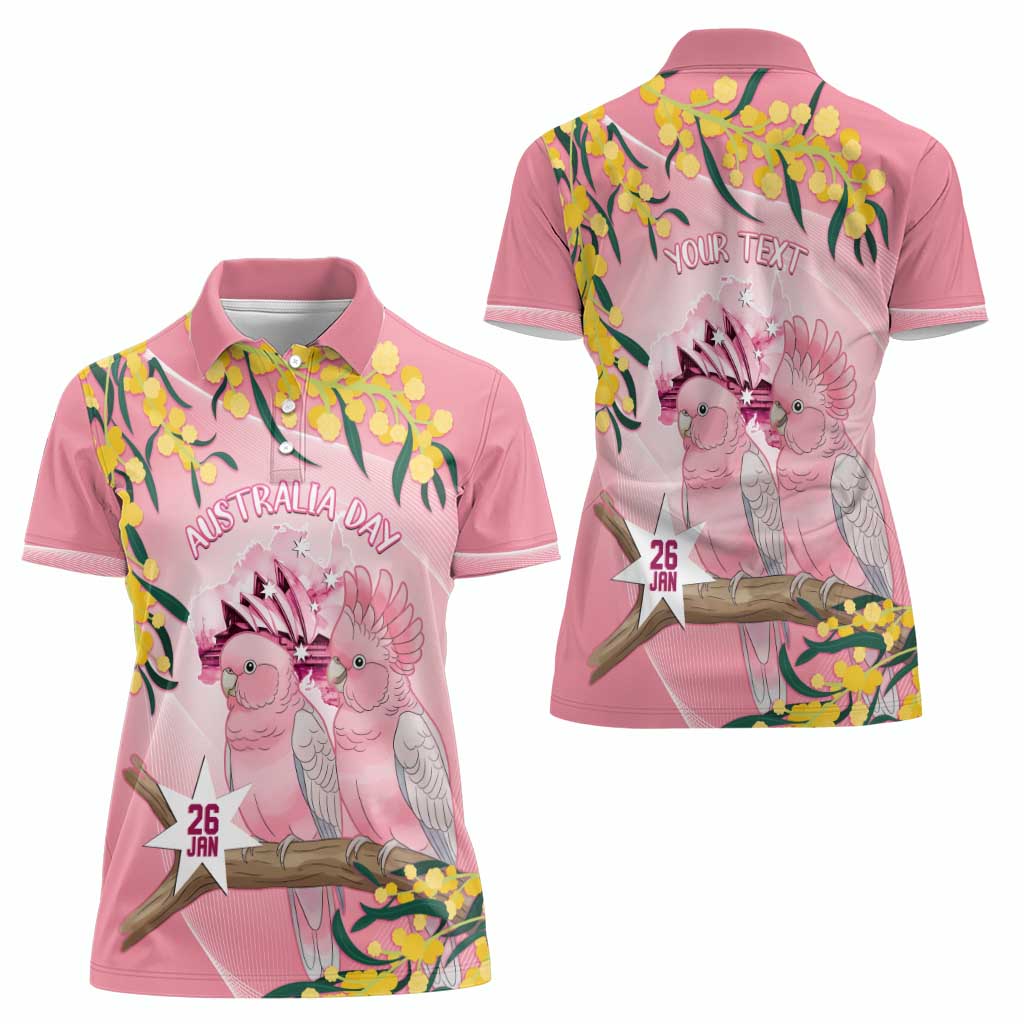 Personalised Galah Australia Day Women Polo Shirt 26th January Golden Wattle Pink Color - Aussie Hoodie