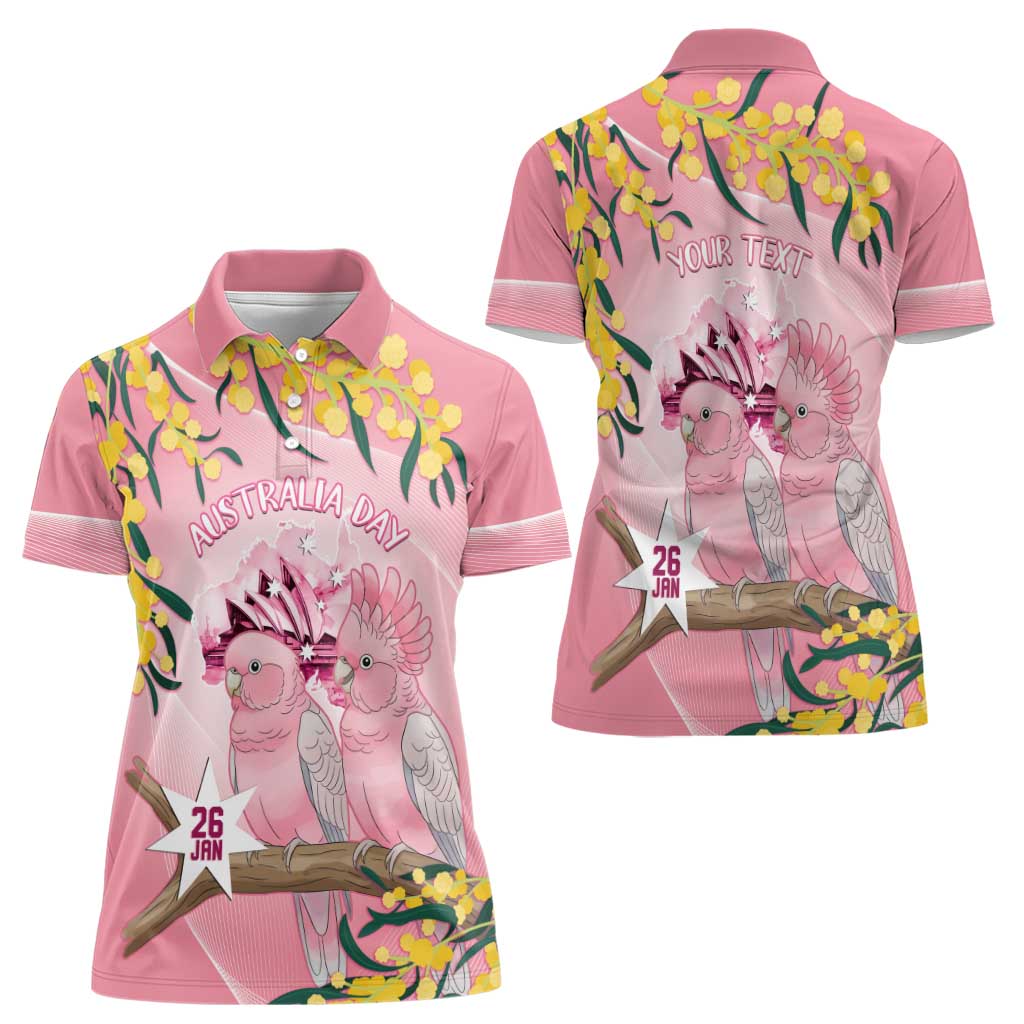 Personalised Galah Australia Day Women Polo Shirt 26th January Golden Wattle Pink Color - Aussie Hoodie