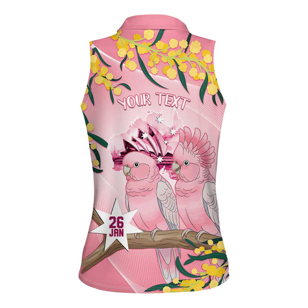 Personalised Galah Australia Day Women Sleeveless Polo Shirt 26th January Golden Wattle Pink Color - Aussie Hoodie
