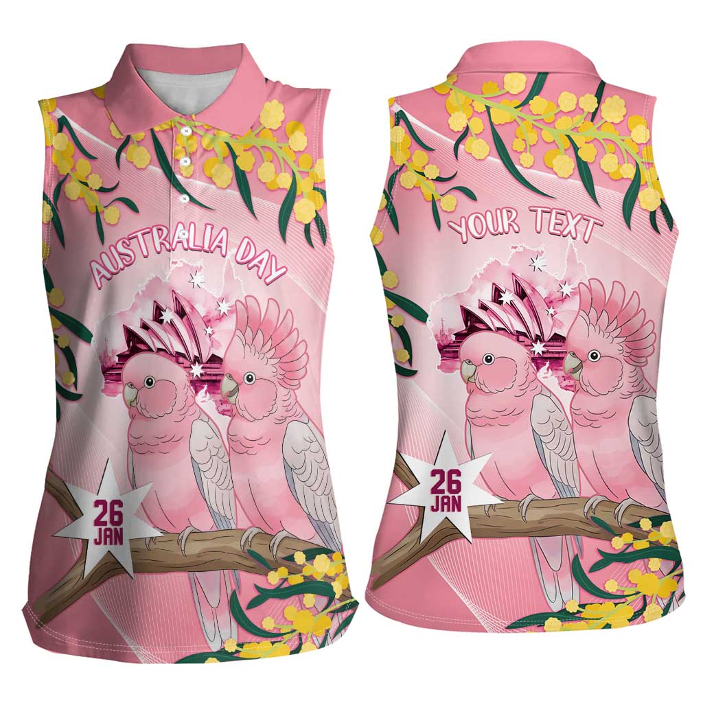 Personalised Galah Australia Day Women Sleeveless Polo Shirt 26th January Golden Wattle Pink Color - Aussie Hoodie