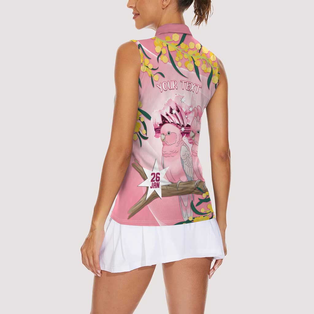Personalised Galah Australia Day Women Sleeveless Polo Shirt 26th January Golden Wattle Pink Color - Aussie Hoodie