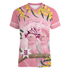 Personalised Galah Australia Day Women V-Neck T-Shirt 26th January Golden Wattle Pink Color - Aussie Hoodie