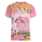 Personalised Galah Australia Day Women V-Neck T-Shirt 26th January Golden Wattle Pink Color - Aussie Hoodie