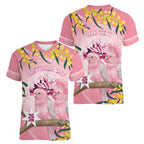 Personalised Galah Australia Day Women V-Neck T-Shirt 26th January Golden Wattle Pink Color - Aussie Hoodie