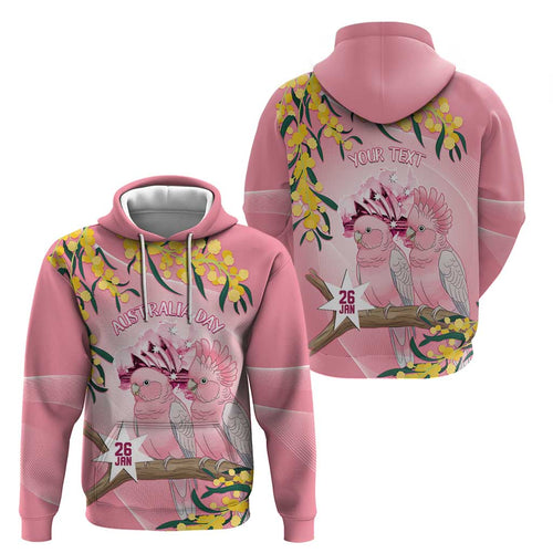 Personalised Galah Australia Day Zip Hoodie 26th January Golden Wattle Pink Color - Aussie Hoodie