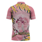 Personalised Galah Australia Day Zipper Polo Shirt 26th January Golden Wattle Pink Color - Aussie Hoodie