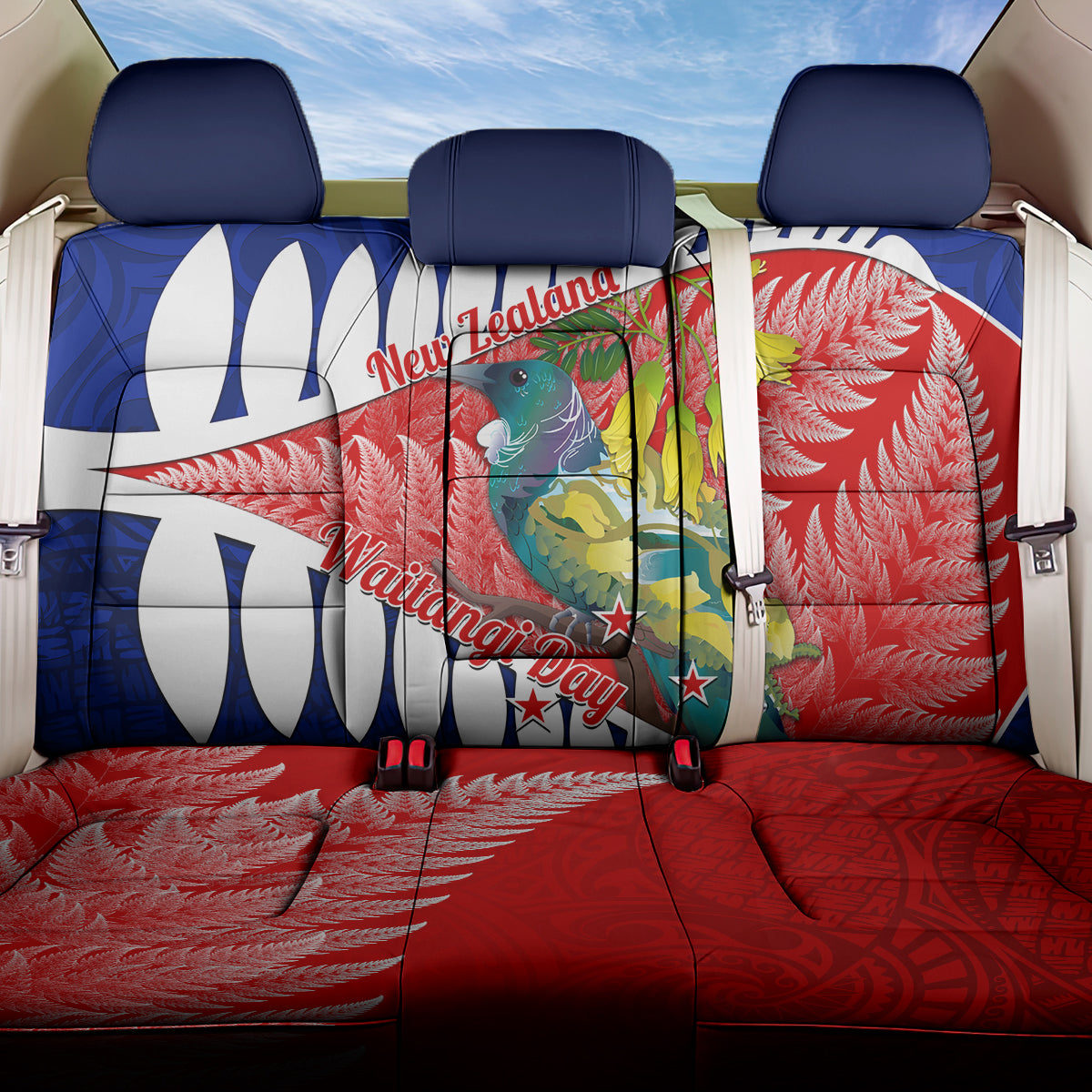 new-zealand-waitangi-day-back-car-seat-cover-nz-maori-tui-bird-with-kowhai-flowers