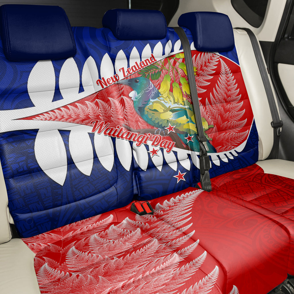 new-zealand-waitangi-day-back-car-seat-cover-nz-maori-tui-bird-with-kowhai-flowers