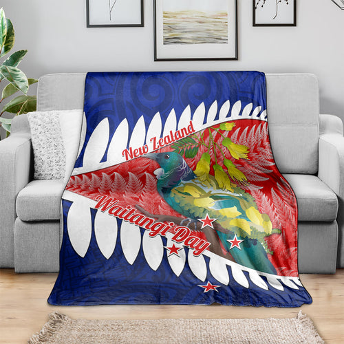 new-zealand-waitangi-day-blanket-nz-maori-tui-bird-with-kowhai-flowers