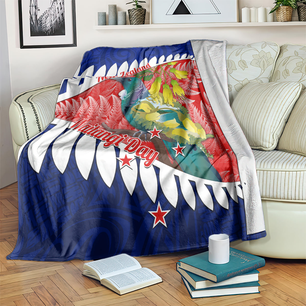 new-zealand-waitangi-day-blanket-nz-maori-tui-bird-with-kowhai-flowers