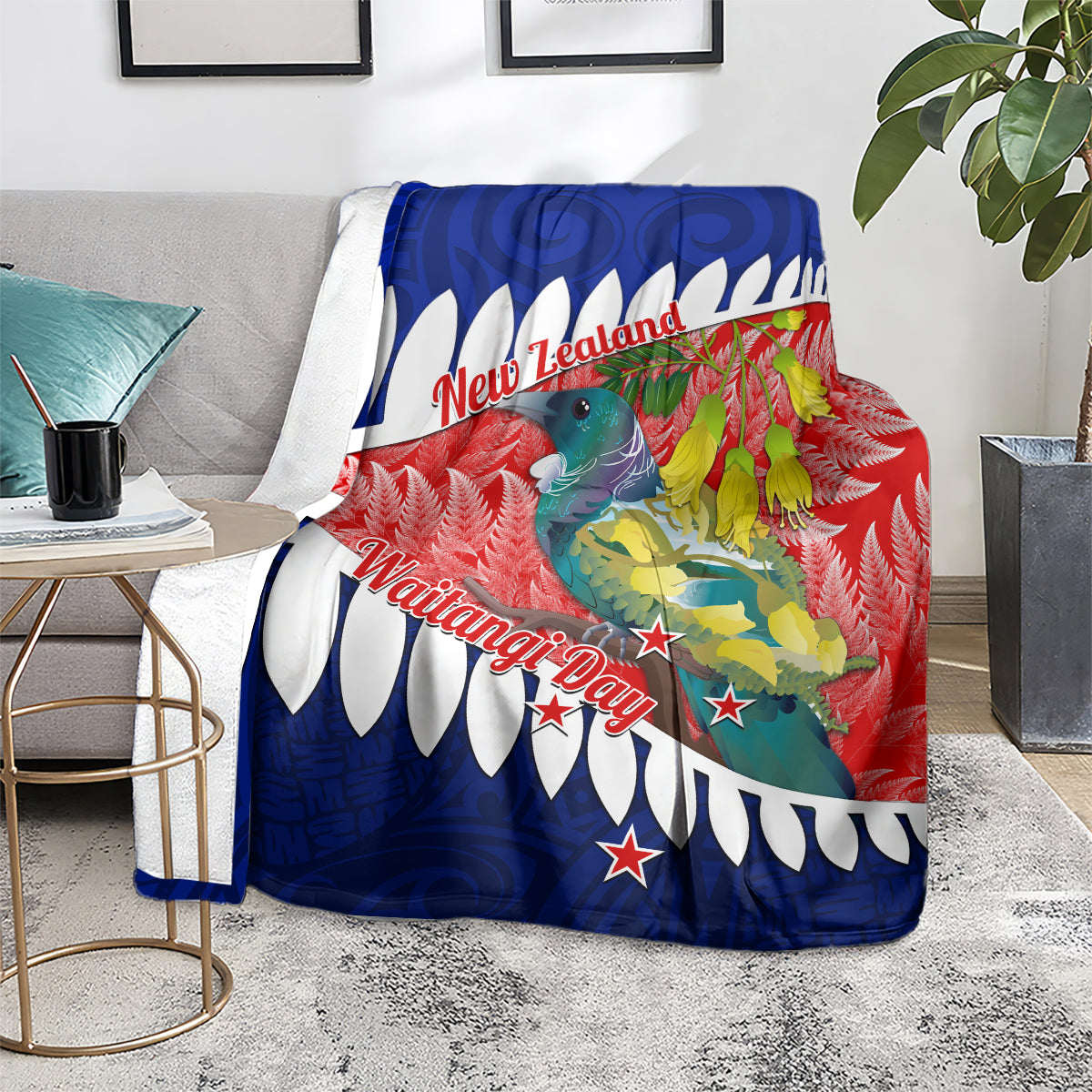 new-zealand-waitangi-day-blanket-nz-maori-tui-bird-with-kowhai-flowers