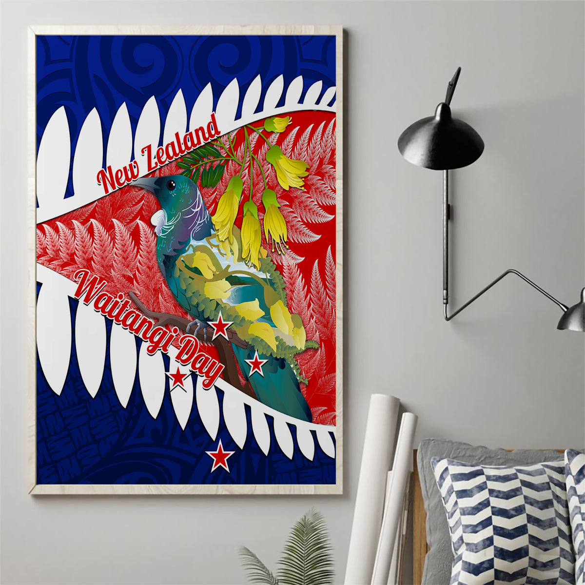 new-zealand-waitangi-day-canvas-wall-art-nz-maori-tui-bird-with-kowhai-flowers