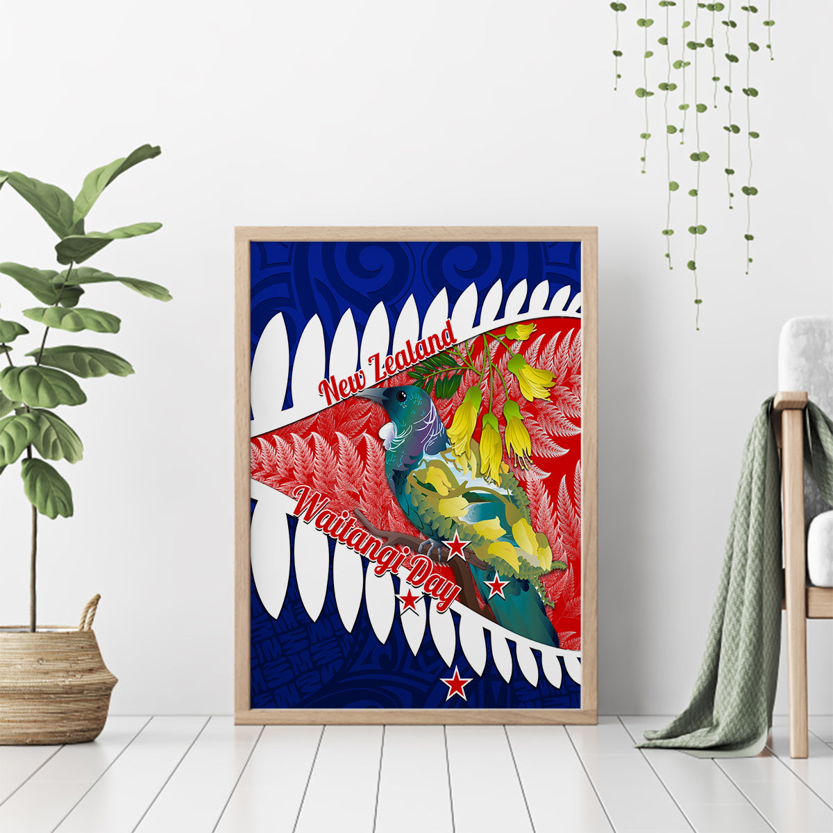 new-zealand-waitangi-day-canvas-wall-art-nz-maori-tui-bird-with-kowhai-flowers