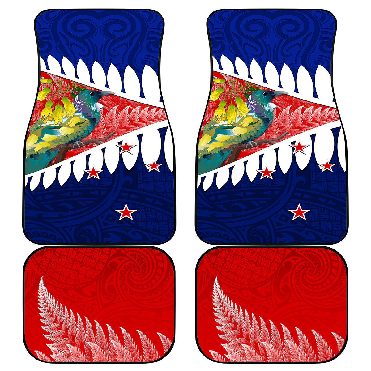 new-zealand-waitangi-day-car-mats-nz-maori-tui-bird-with-kowhai-flowers