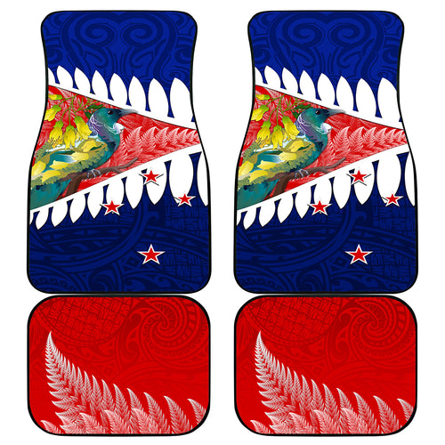 new-zealand-waitangi-day-car-mats-nz-maori-tui-bird-with-kowhai-flowers