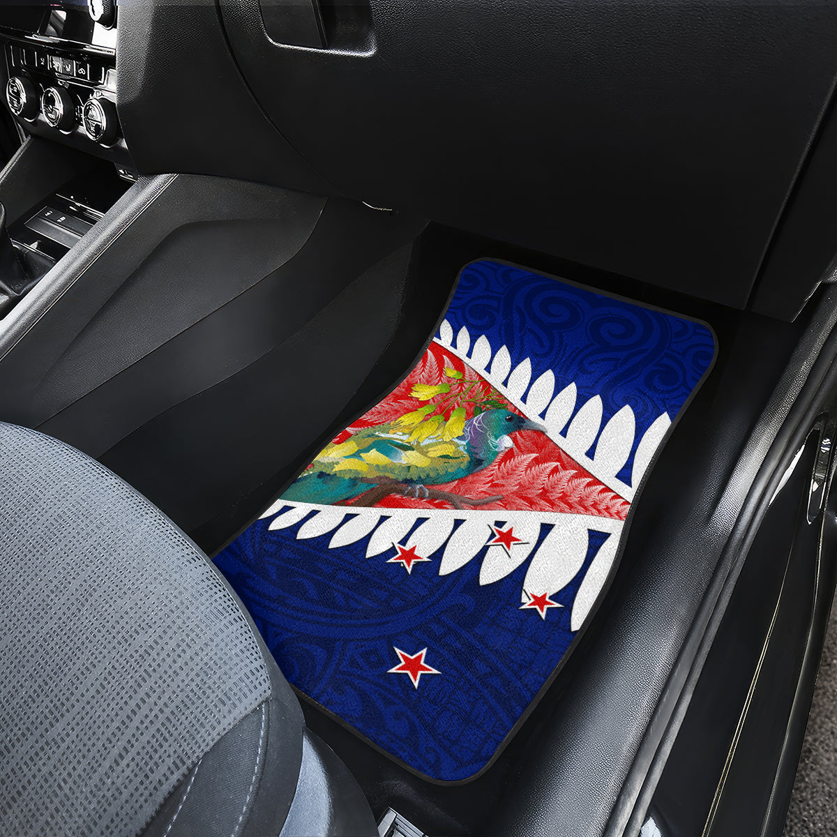 new-zealand-waitangi-day-car-mats-nz-maori-tui-bird-with-kowhai-flowers