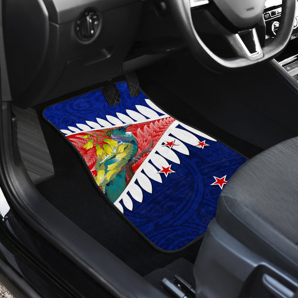new-zealand-waitangi-day-car-mats-nz-maori-tui-bird-with-kowhai-flowers