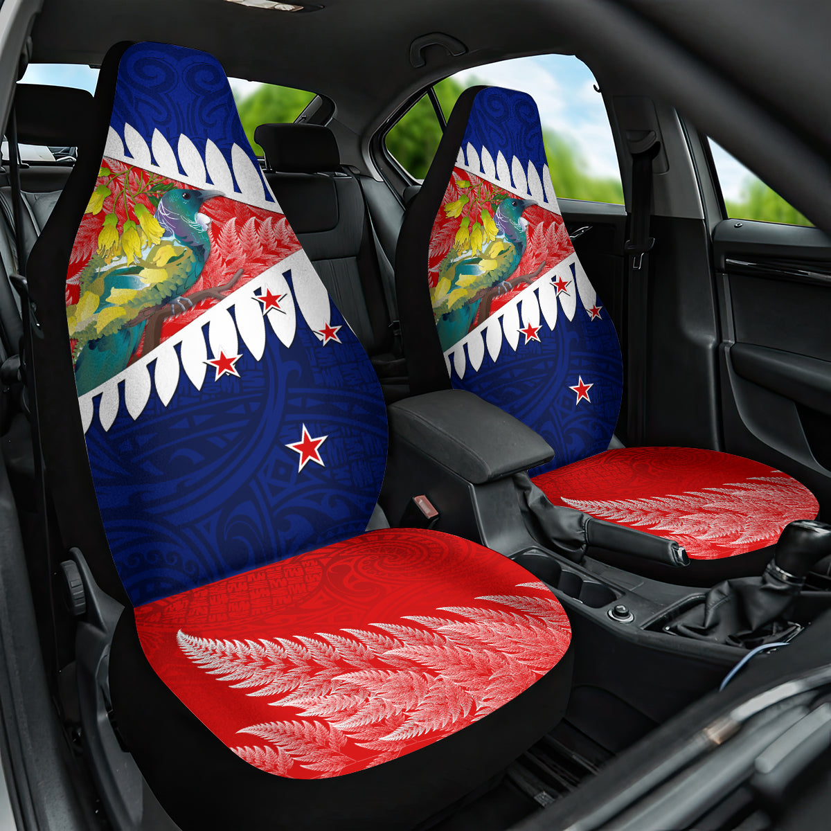 new-zealand-waitangi-day-car-seat-cover-nz-maori-tui-bird-with-kowhai-flowers