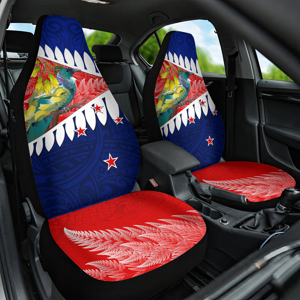 new-zealand-waitangi-day-car-seat-cover-nz-maori-tui-bird-with-kowhai-flowers