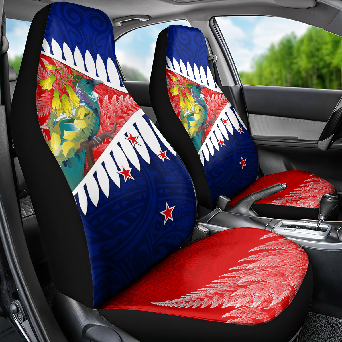 new-zealand-waitangi-day-car-seat-cover-nz-maori-tui-bird-with-kowhai-flowers