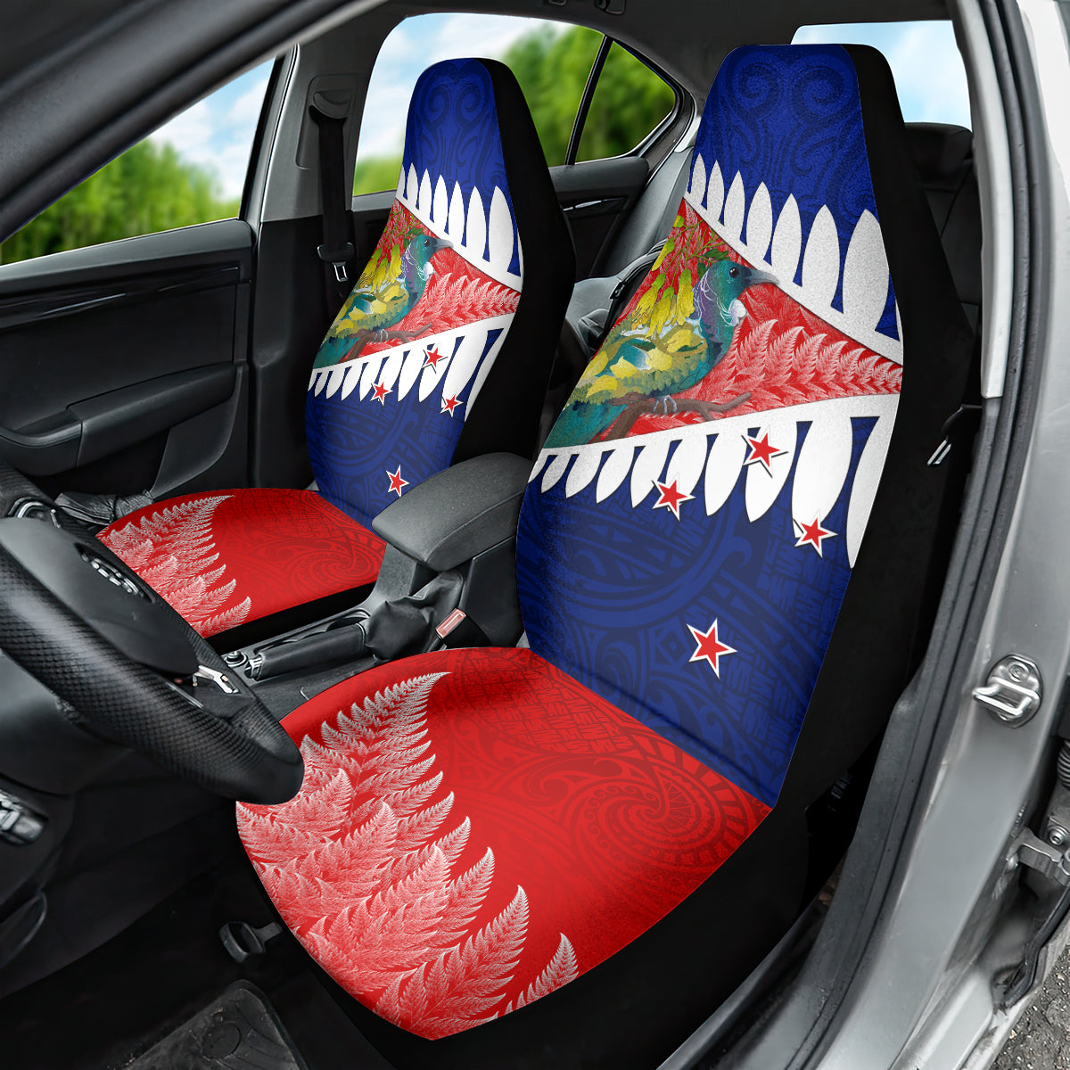 new-zealand-waitangi-day-car-seat-cover-nz-maori-tui-bird-with-kowhai-flowers