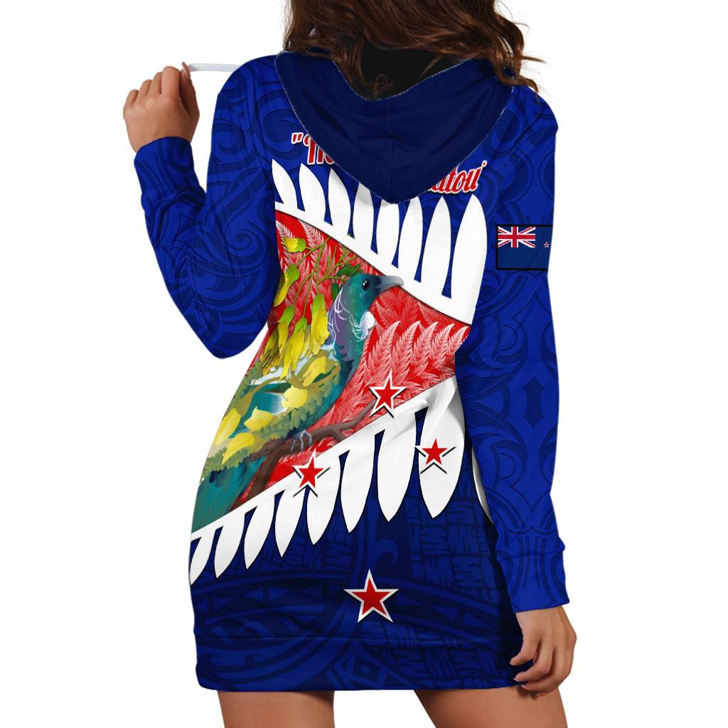 new-zealand-waitangi-day-hoodie-dress-nz-maori-tui-bird-with-kowhai-flowers