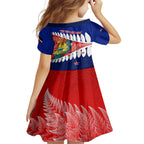 new-zealand-waitangi-day-kid-short-sleeve-dress-nz-maori-tui-bird-with-kowhai-flowers