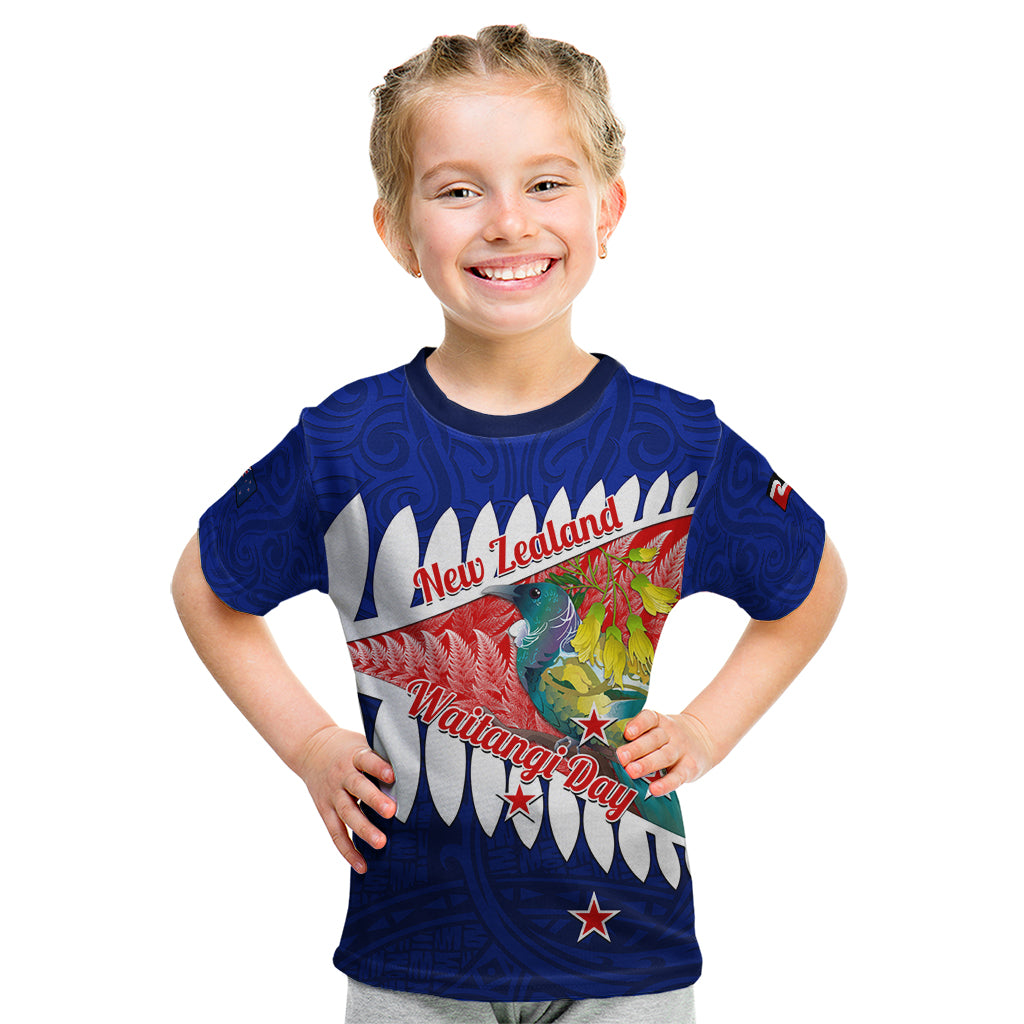 new-zealand-waitangi-day-kid-t-shirt-nz-maori-tui-bird-with-kowhai-flowers