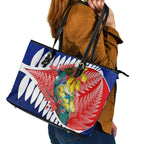 new-zealand-waitangi-day-leather-tote-bag-nz-maori-tui-bird-with-kowhai-flowers