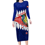 new-zealand-waitangi-day-long-sleeve-bodycon-dress-nz-maori-tui-bird-with-kowhai-flowers