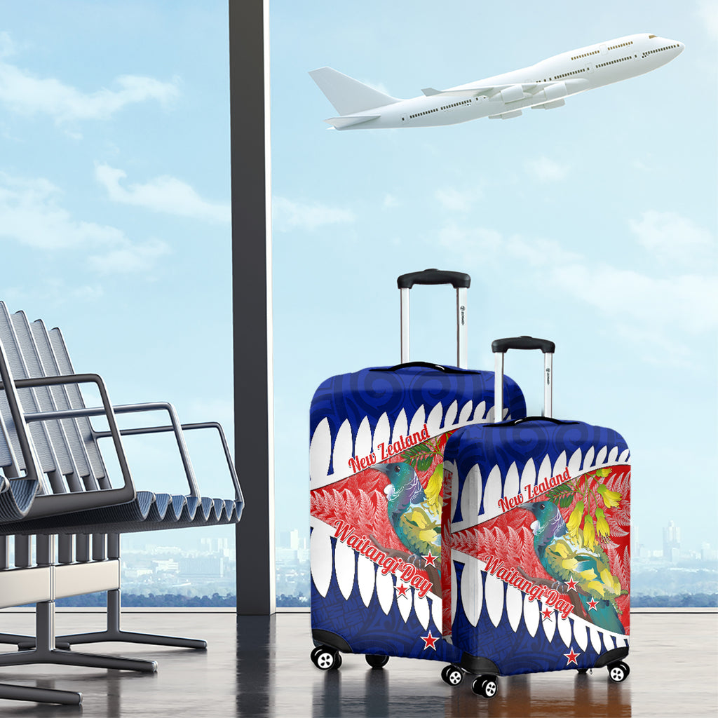 new-zealand-waitangi-day-luggage-cover-nz-maori-tui-bird-with-kowhai-flowers