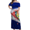 new-zealand-waitangi-day-off-shoulder-maxi-dress-nz-maori-tui-bird-with-kowhai-flowers