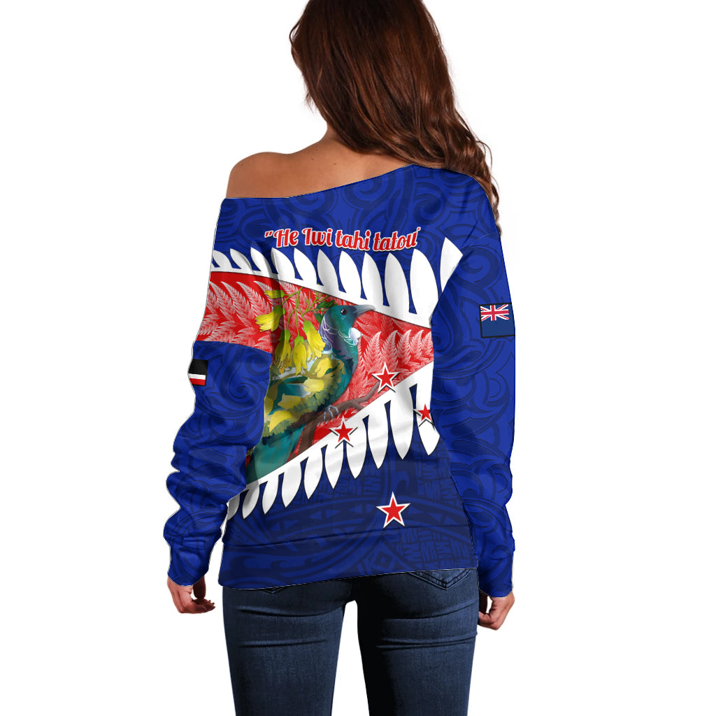 new-zealand-waitangi-day-off-shoulder-sweater-nz-maori-tui-bird-with-kowhai-flowers