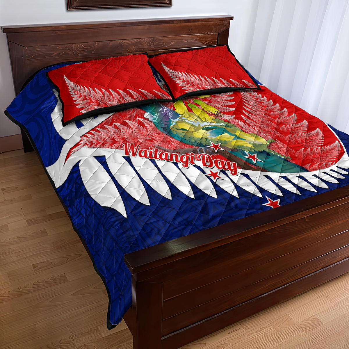 new-zealand-waitangi-day-quilt-bed-set-nz-maori-tui-bird-with-kowhai-flowers
