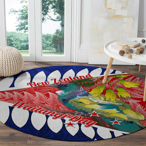 new-zealand-waitangi-day-round-carpet-nz-maori-tui-bird-with-kowhai-flowers