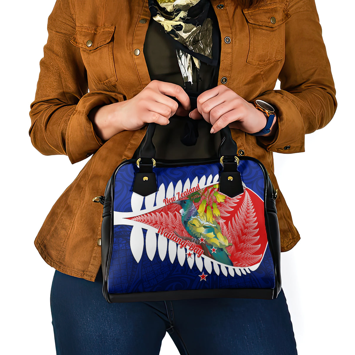 new-zealand-waitangi-day-shoulder-handbag-nz-maori-tui-bird-with-kowhai-flowers