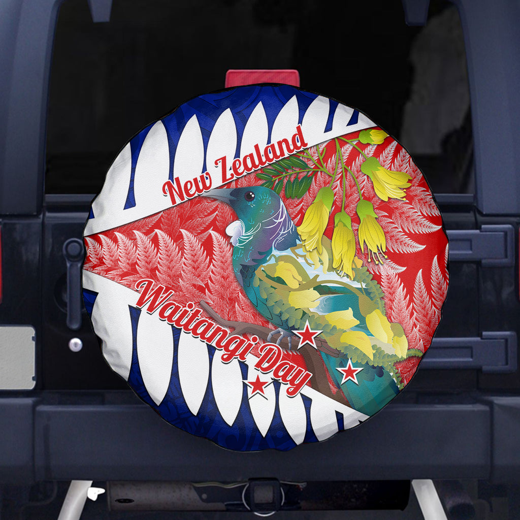 new-zealand-waitangi-day-spare-tire-cover-nz-maori-tui-bird-with-kowhai-flowers