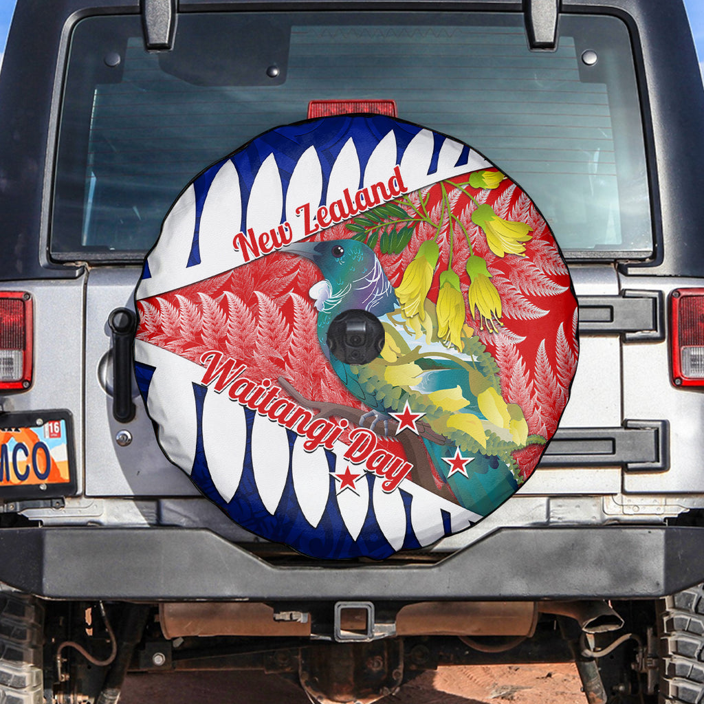 new-zealand-waitangi-day-spare-tire-cover-nz-maori-tui-bird-with-kowhai-flowers