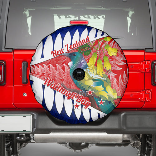 new-zealand-waitangi-day-spare-tire-cover-nz-maori-tui-bird-with-kowhai-flowers