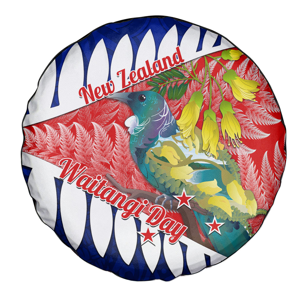 new-zealand-waitangi-day-spare-tire-cover-nz-maori-tui-bird-with-kowhai-flowers