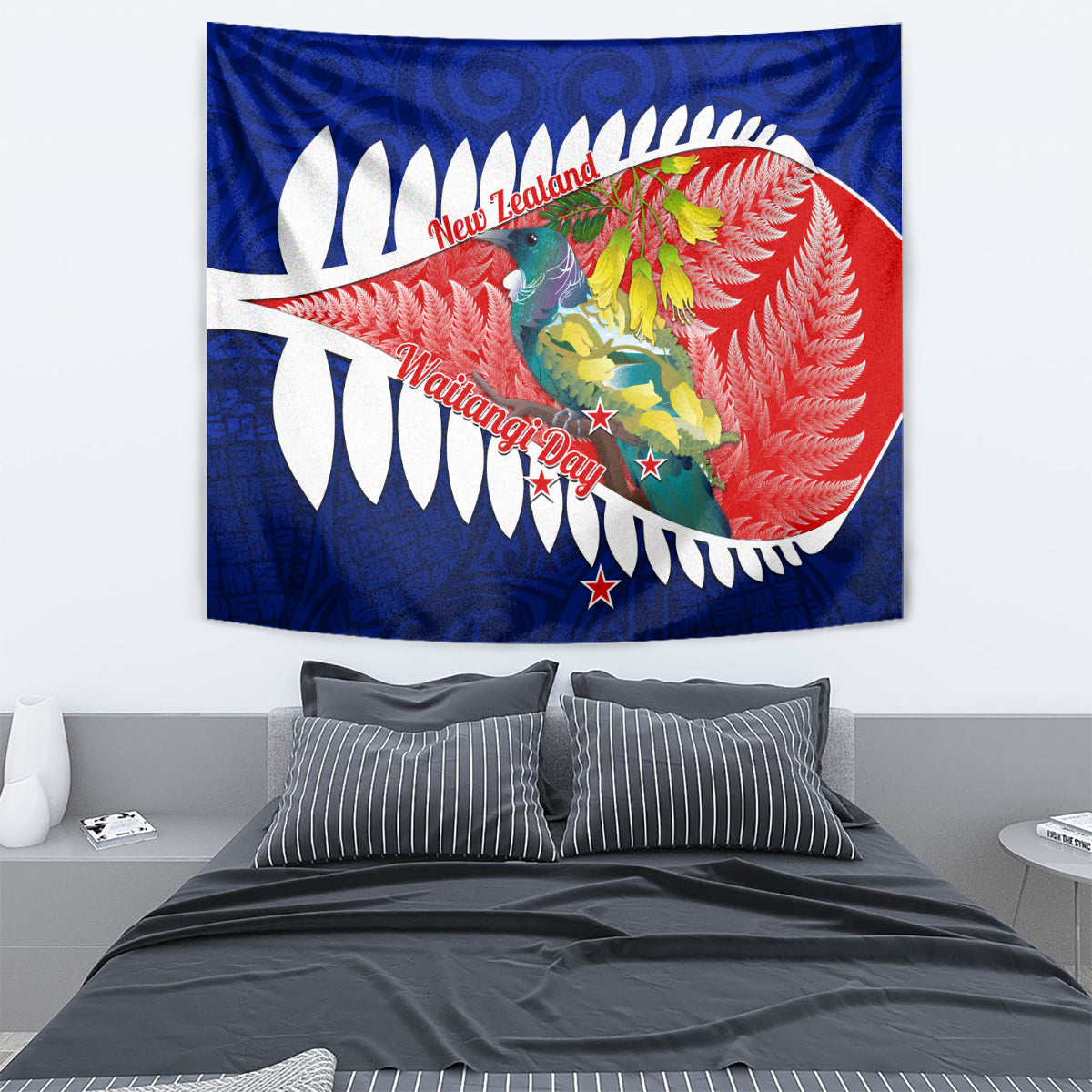new-zealand-waitangi-day-tapestry-nz-maori-tui-bird-with-kowhai-flowers