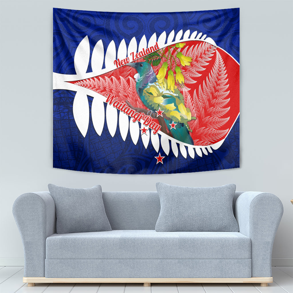 new-zealand-waitangi-day-tapestry-nz-maori-tui-bird-with-kowhai-flowers