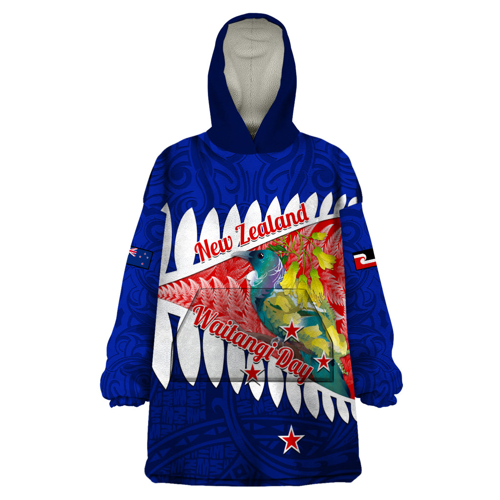 new-zealand-waitangi-day-wearable-blanket-hoodie-nz-maori-tui-bird-with-kowhai-flowers