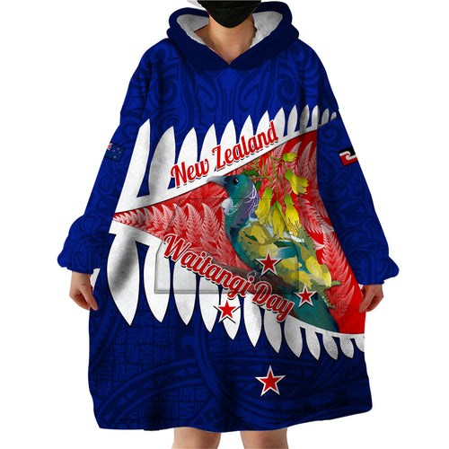 new-zealand-waitangi-day-wearable-blanket-hoodie-nz-maori-tui-bird-with-kowhai-flowers